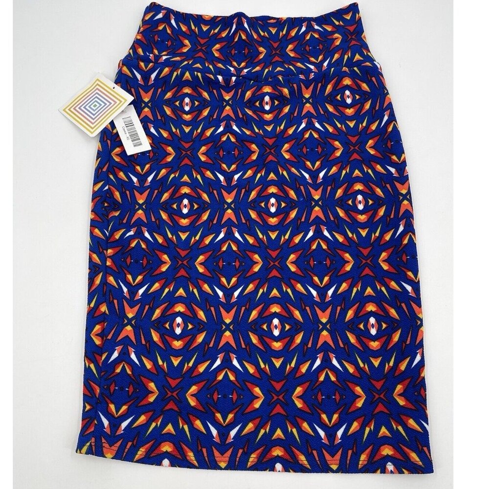 LuLaRoe Blue Orange Cassie Skirt Size XS NWT Aztec Print Pencil Stretch Pull On‎